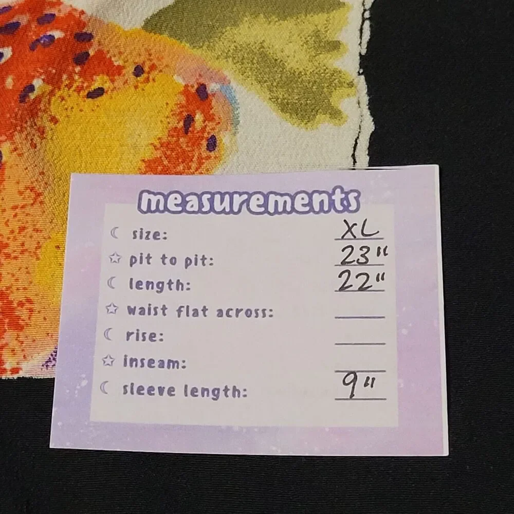 CAROL ANDERSON Fruit and Floral Print Cropped Button Up Size XL Rayon Black - Picture 2 of 6